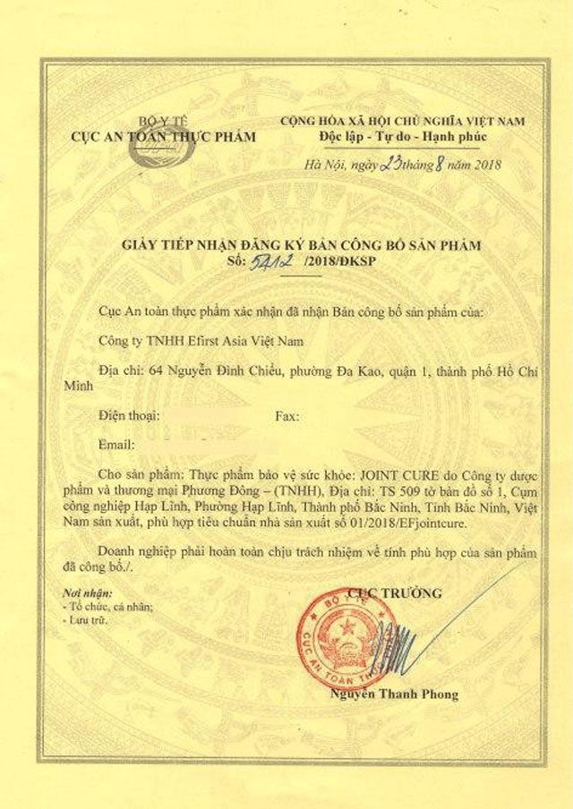 giấy chứng nhận joint cure