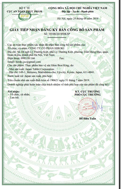 Best King chứng nhận