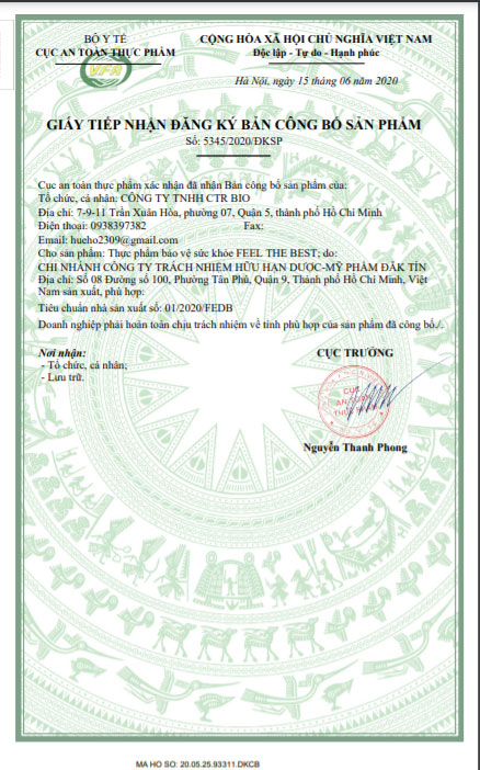 FEEL THE BEST chứng nhận