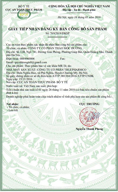 giấy chứng nhận mr 1h