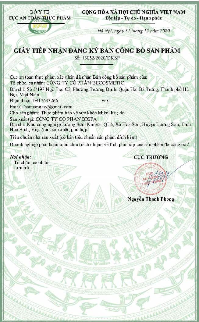 chứng nhận mikeliks