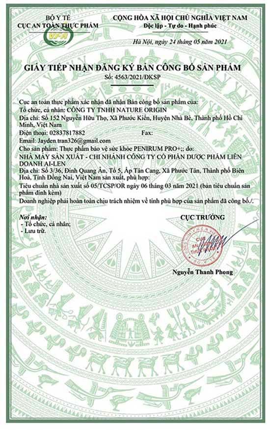 Giấy công bố Penirum Pro+