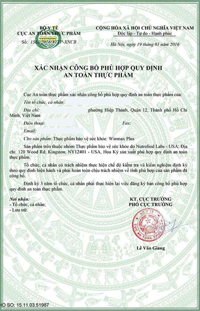 giấy chứng nhận winmax plus