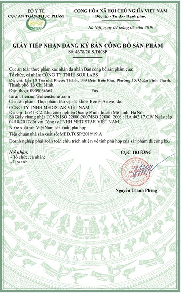 giấy công bố sản phẩm hero+ active