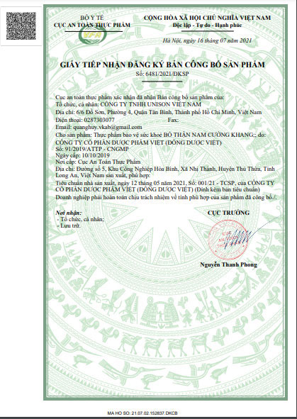 Nam Cường Khang chứng nhận